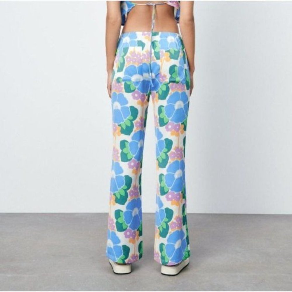 ZARA Floral Straight Leg Pants Groove Retro Bohemiam Hippie - Picture 2 of 11